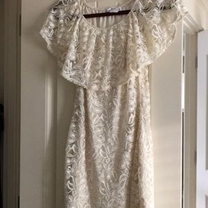 Lace off shoulder cream dress